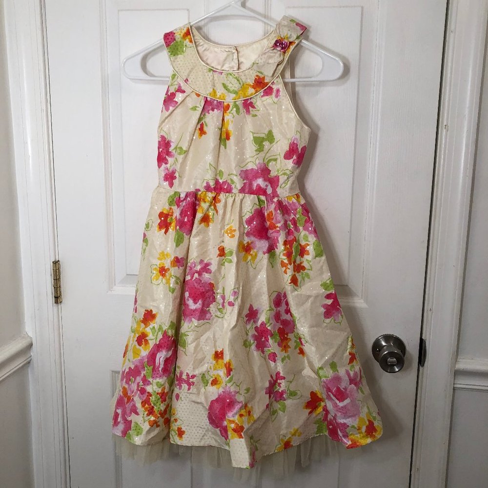 Jona Michelle Yellow Lined Floral Dressy Dress